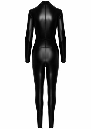 Noir Handmade Elastischer Wetlook-Catsuit mit Reißverschlüssen