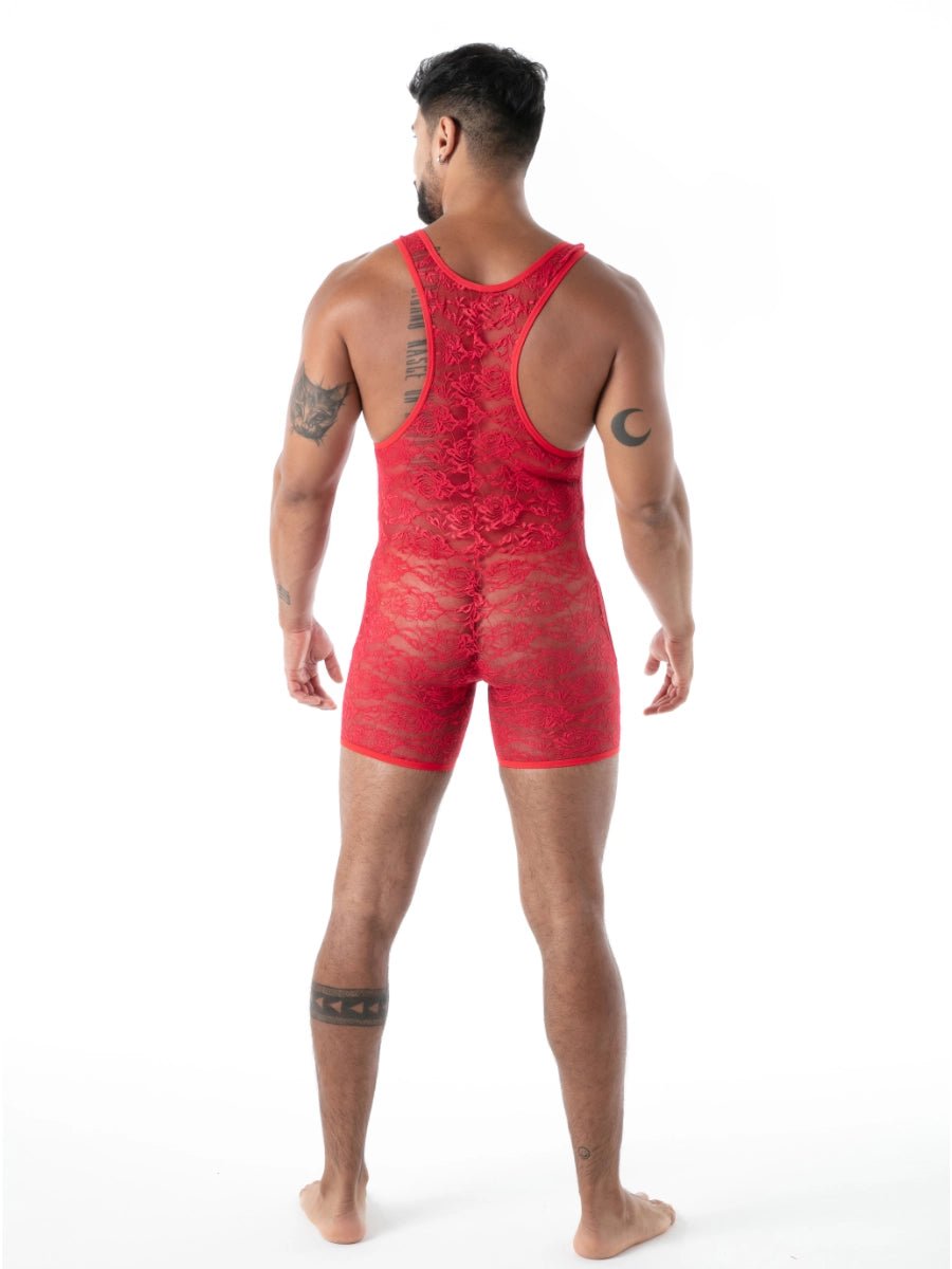 FLUID Spitzen Wrestling‑Body mit Taschen rot – TOF Paris - Hinreissend