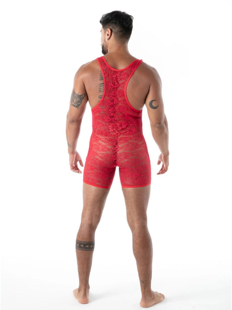 FLUID Spitzen Wrestling‑Body mit Taschen rot – TOF Paris - Hinreissend