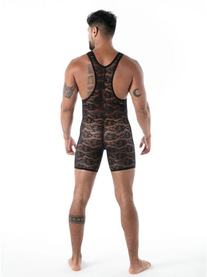 FLUID Spitzen Wrestling‑Body mit Taschen schwarz – TOF Paris - Hinreissend