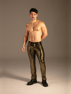 Glitzer Hose Glamour Glow Gold Herren von vorne – KYNX