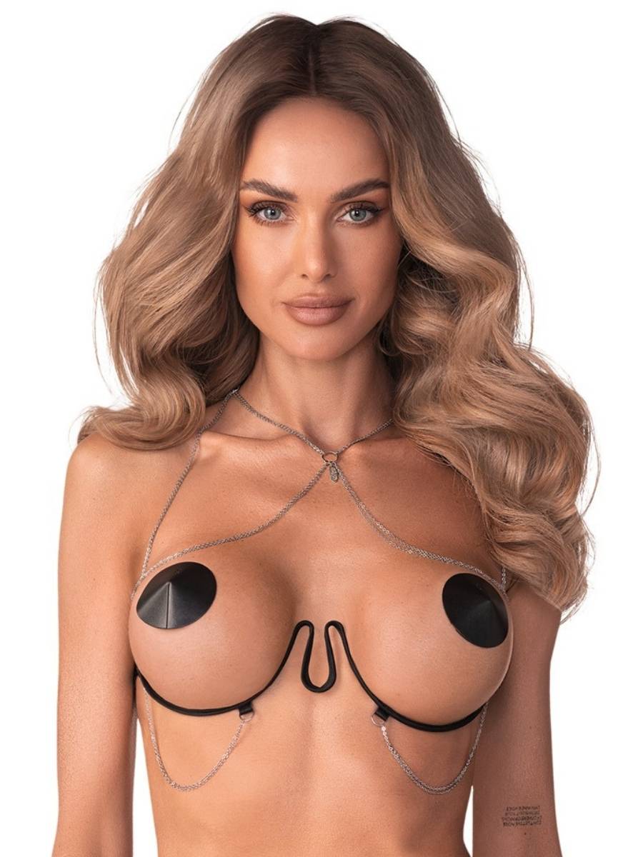 Harness-BH Lustique Schwarz Damen – Obsessive (Detail Kettchen im Dekolleté)