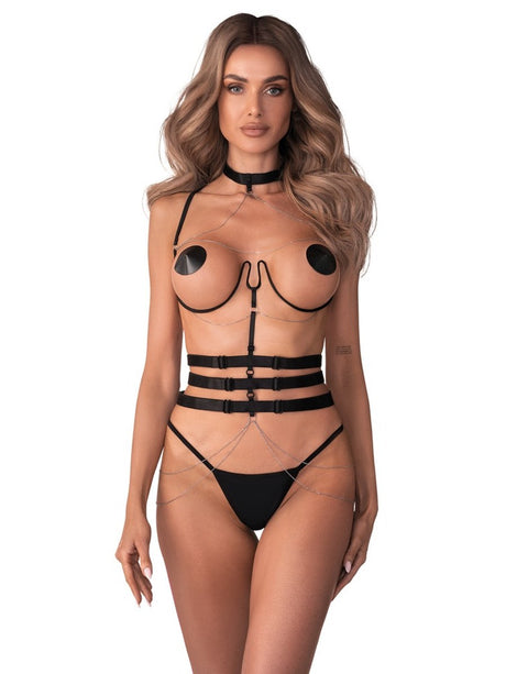 Stretch Harness Premisis Damen mit Kettchen Schwarz – Obsessive