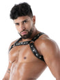 Kinky Bulldog Harness von TOF Paris – elastische Riemen, betonte Schultern und Brust, Seitenansicht