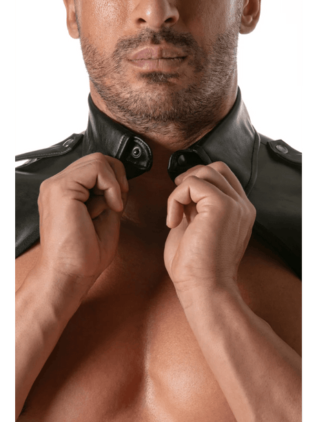 TOF Paris Kragen-Harness Kinky Schwarz Detail Kunstleder mit Wildlederfutter