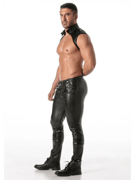 TOF Paris Kragen-Harness Kinky Schwarz Seitenansicht mit seitlichen Schnallen