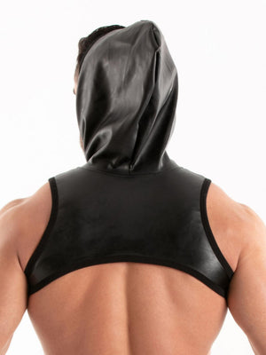 Kunstleder Herren Harness mit Kapuze Schwarz – TOF Paris hinten