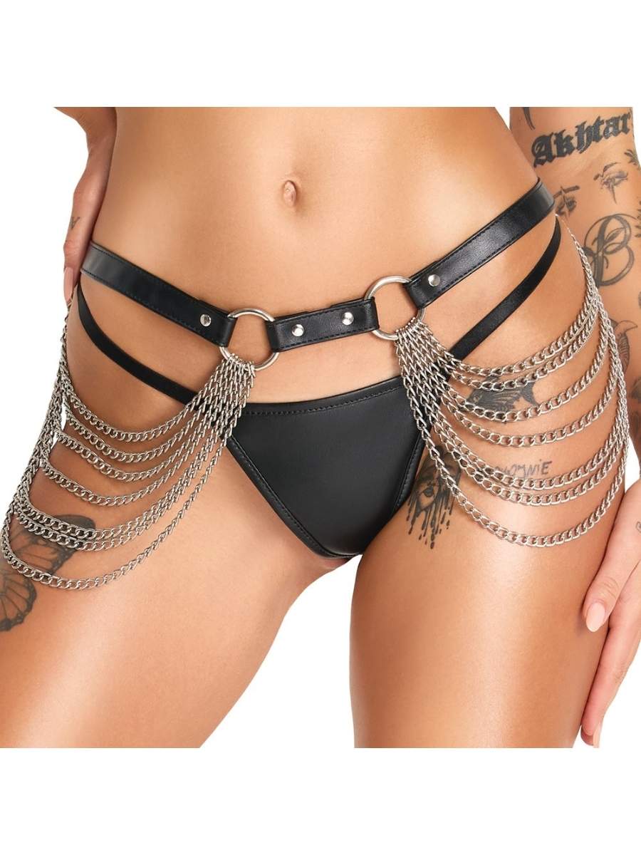 Kunstleder Harness Set Damen 3-teilig mit Ketten – Bad Kitty