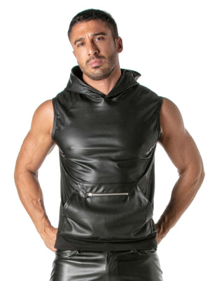 Kunstleder Hoodie Ärmellos mit Zip-Tasche – TOF Paris
