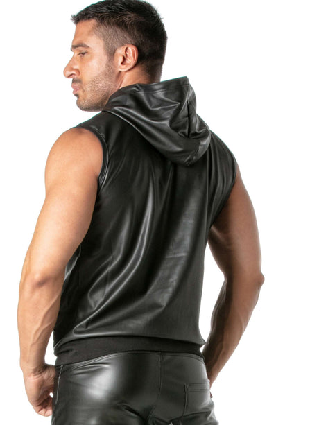 Kunstleder Hoodie Ärmellos mit Zip-Tasche – TOF Paris hinten