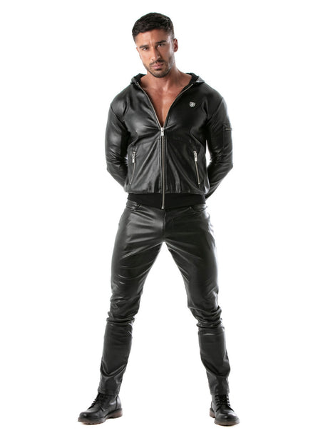 Leather Hoodie Vest – Kapuzenjacke in Kunstleder Ganzkörper