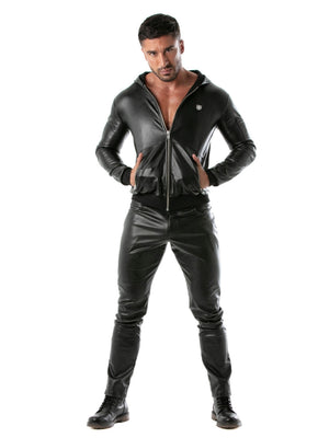 Leather Hoodie Vest – Kapuzenjacke in Kunstleder Ganzkörper