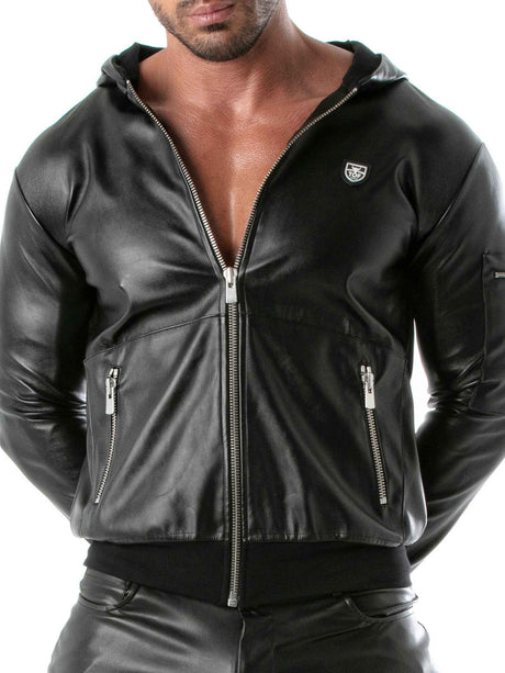 Leather Hoodie Vest – Kapuzenjacke in Kunstleder Zoom vorne