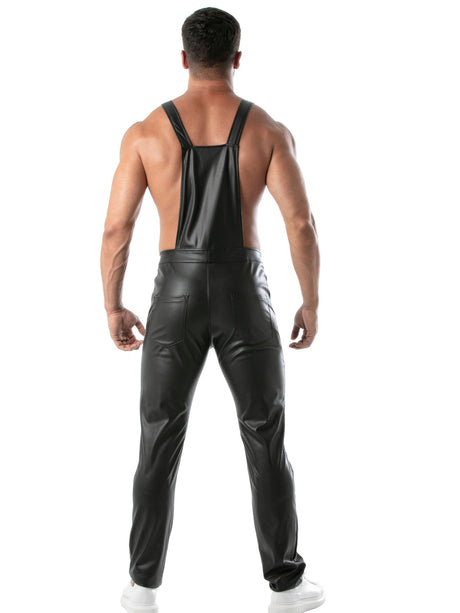 Kunstleder Herren Latzhose Schwarz – TOF Paris von Hinten
