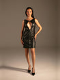Kunstleder Minikleid mit Zip Schwarz Damen von vorne – KYNX