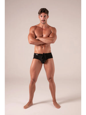 Absolu Male TOF Paris – Laced Briefs – Absolu Male – Vorderansicht – sexy maskuliner Herrenlook in Schwarz