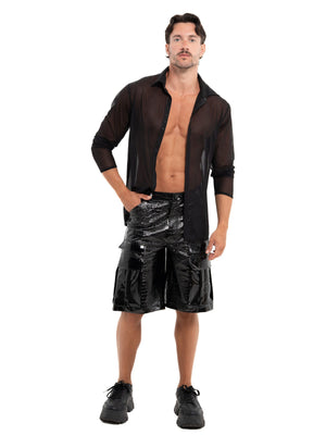 Lack Bermudashorts Héraclès Herren von Patrice Catanzaro – Vorderansicht, offen getragen – kombiniert mit Icare