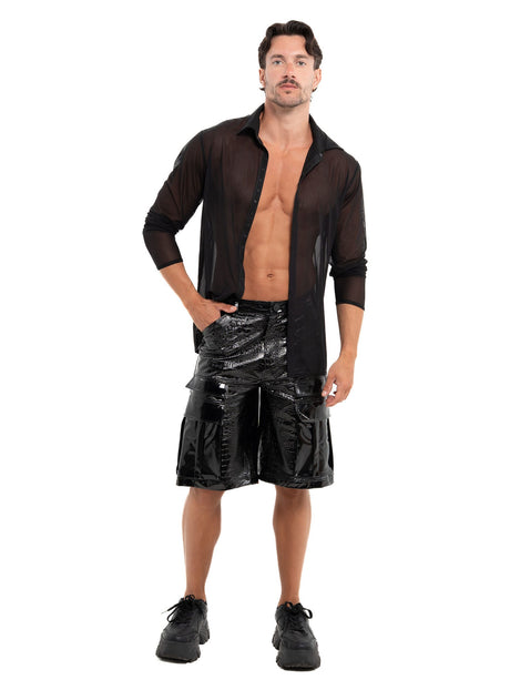 Lack Bermudashorts Héraclès Herren von Patrice Catanzaro – Vorderansicht, offen getragen – kombiniert mit Icare