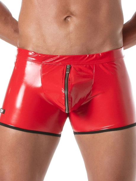 Lack Push - Up Boxer Rot mit Reissverschluss – TOF Paris - Hinreissend