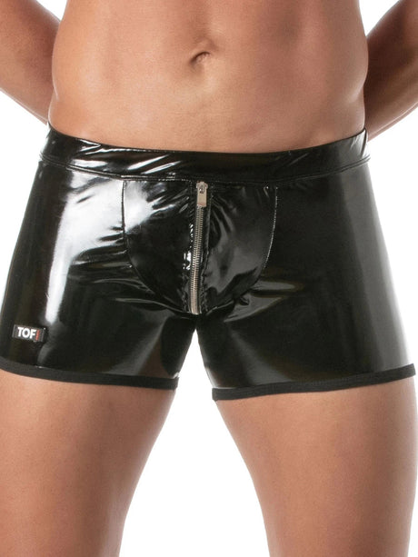 Lack Push - Up Boxer Schwarz mit Reissverschluss – TOF Paris - Hinreissend