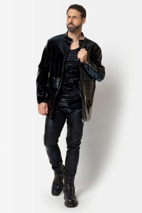 Lange schwarze Herren Lackjacke "Holger" von Patrice Catanzaro - Hinreissend