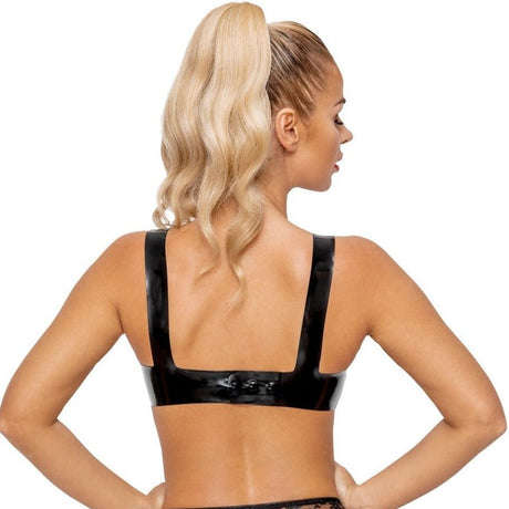 Late X Latex-Bustier Schwarz Rückansicht verstellbarer Druckknopfverschluss