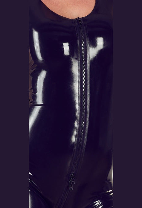  Late X Latex-Catsuit Schwarz Detail glänzende Oberfläche - zweites Bild