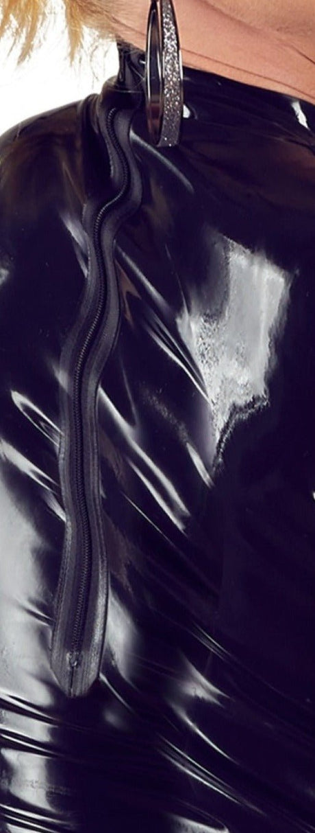 Late X Latex-Minikleid Schwarz Rückansicht mit Reissverschluss