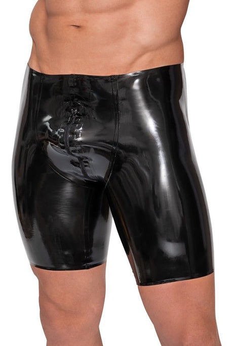 Latex Pants von Late X – Vorderansicht leicht von der Seite aufgenommen