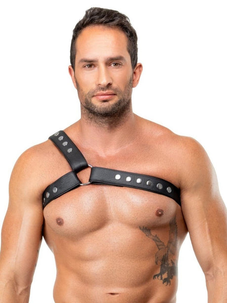 Leder Brustharness einseitig Schwarz Herren – ZADO