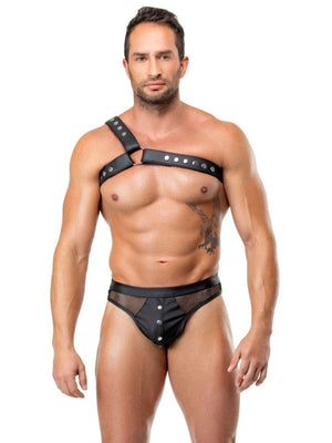 Leder Brustharness Herren einseitig mit Ringen – ZADO