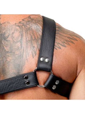 Leder Brustgurt Schwarz Herren Druckknopf-Verstellung Detail – ZADO