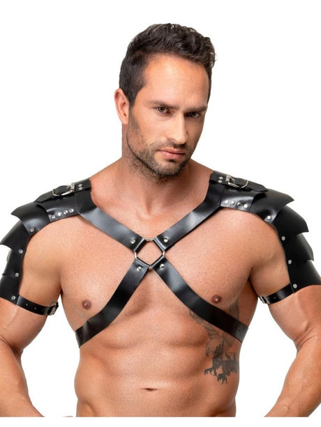 Leder Harness mit Schulterpanzern Schwarz Herren – ZADO