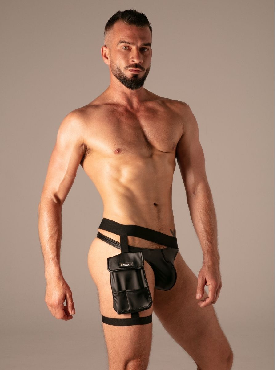 Master Flex Thigh Pocket Harness Wetlook Noir – Absolu Male
