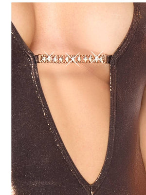 Metallic Minikleid Roségold Damen Strasskette am Ausschnitt Detail – Cottelli Party