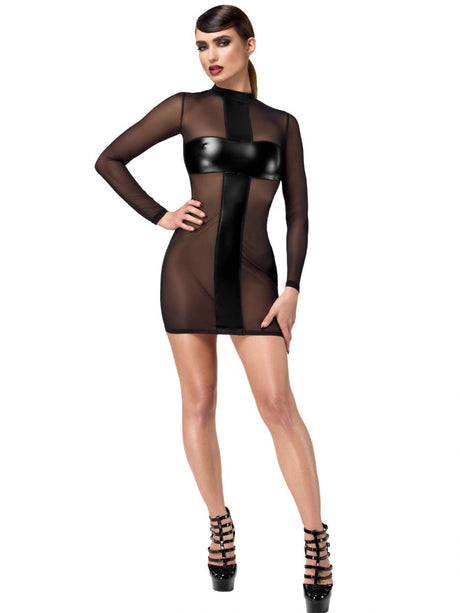 Minikleid mit Mesh und Wetlook - Noir Handmade - Hinreissend