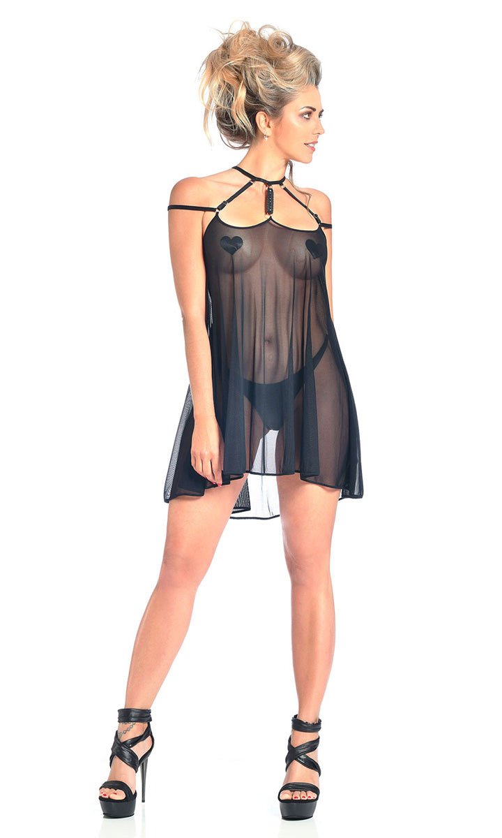 Neckholder Mesh Minikleid - Schwarz | Patrice Catanzaro - Hinreissend