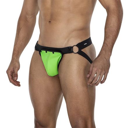 Neongrün - Schwarzer K'Leder Jock Snap – Cut4Men - Hinreissend