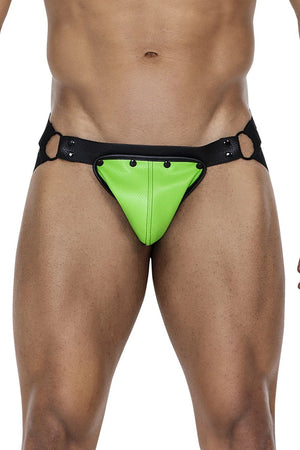 Neongrün - Schwarzer K'Leder Jock Snap – Cut4Men - Hinreissend