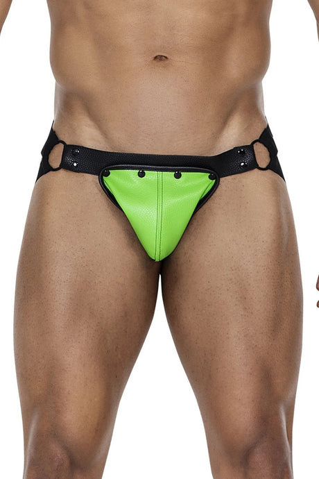 Neongrün - Schwarzer K'Leder Jock Snap – Cut4Men - Hinreissend