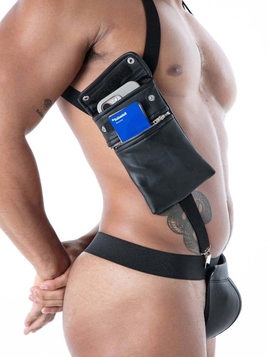 Neopren Herren Harness mit Tasche Schwarz – TOF Paris Detail