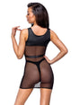 Netz Minikleid mit Brust-Harness und String Schwarz Damen – Cottelli Party