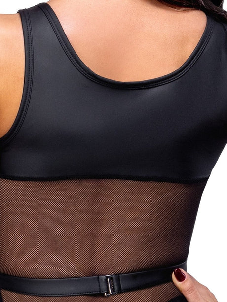 Netz Minikleid mit Brust-Harness und String Schwarz Damen – Cottelli Party