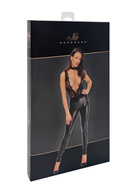 Noir Handmade F298 Catsuit mit Kragen und Perlenkette - Hinreissend
