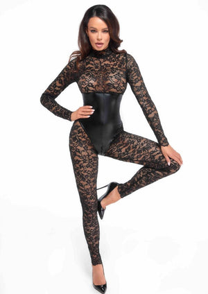 Noir Handmade F299 Spitzencatsuit mit Unterbrustmieder - Hinreissend