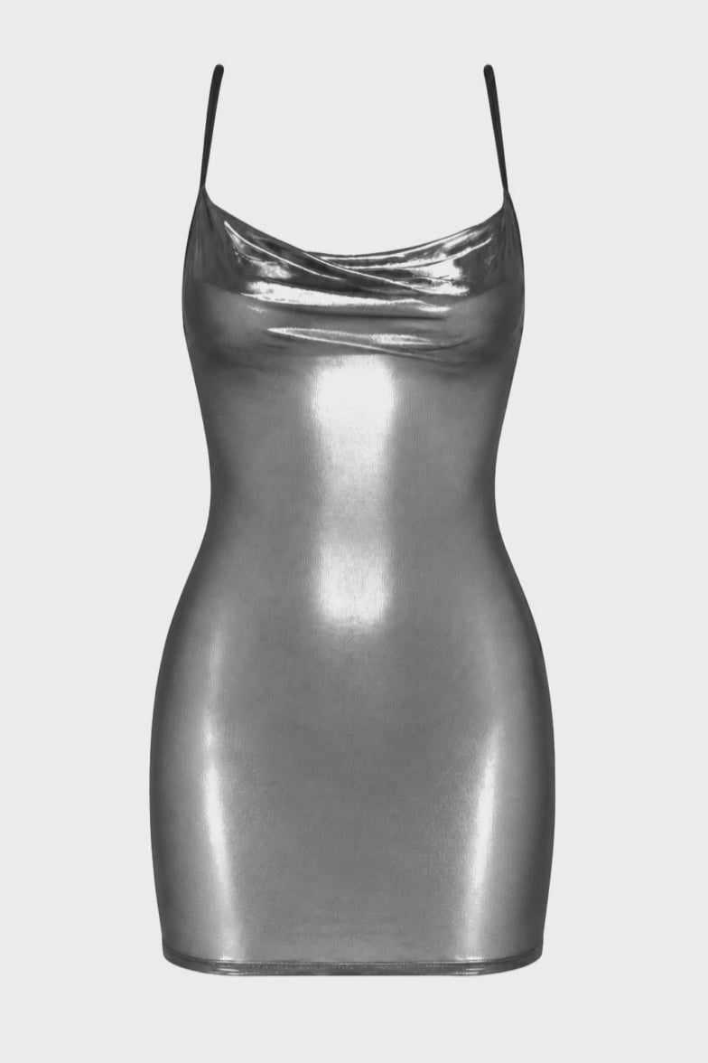 Tüll Minikleid Damen Silber mit Kreuzträgern – Noir Handmade, Drehansicht (Video)