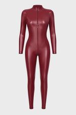 Wetlook Catsuit Damen Bordeaux mit 3-Wege-Zip – Noir Handmade, Drehansicht (Video)