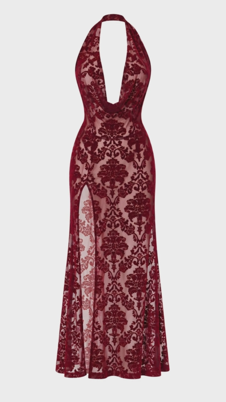 Tüll Maxikleid Damen Bordeaux rückenfrei – Noir Handmade, Drehansicht (Video)