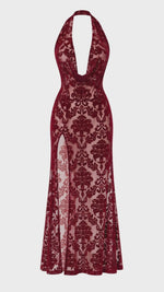 Tüll Maxikleid Damen Bordeaux rückenfrei – Noir Handmade, Drehansicht (Video)