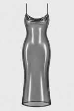Tüll Maxikleid Damen Silber rückenfrei – Noir Handmade, Drehansicht (Video)